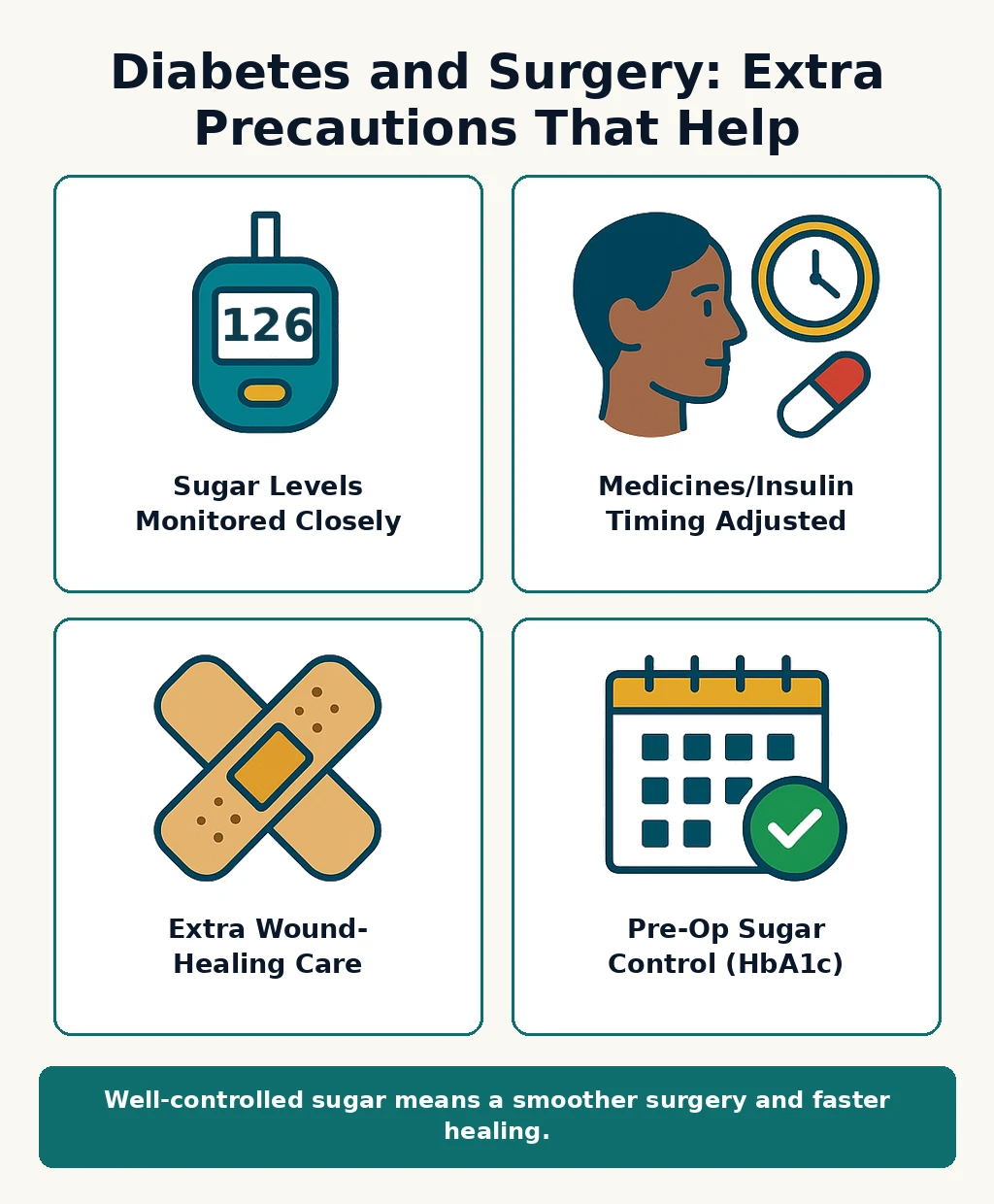 Diabetes and surgery precautions infographic