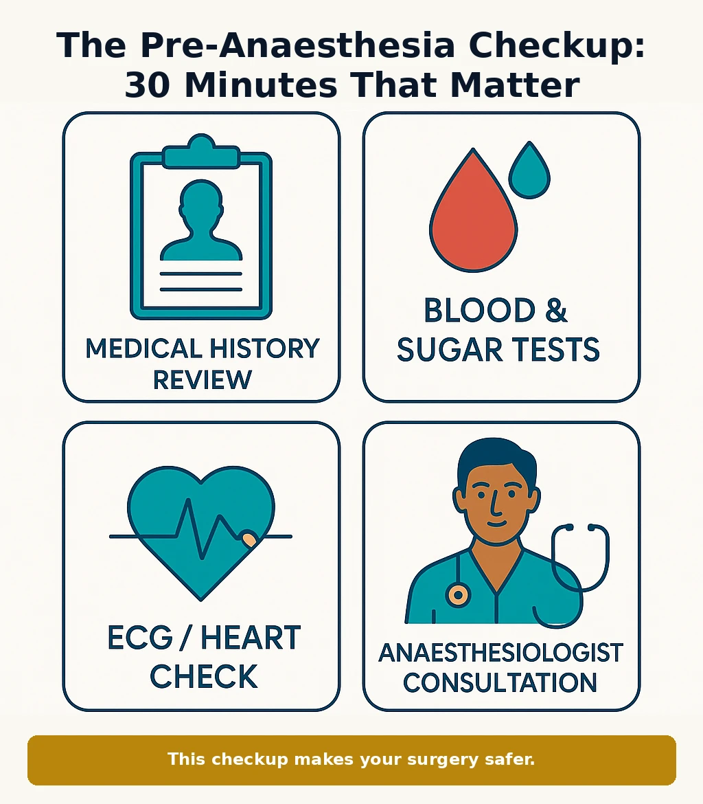 Pre-anaesthesia checkup steps infographic
