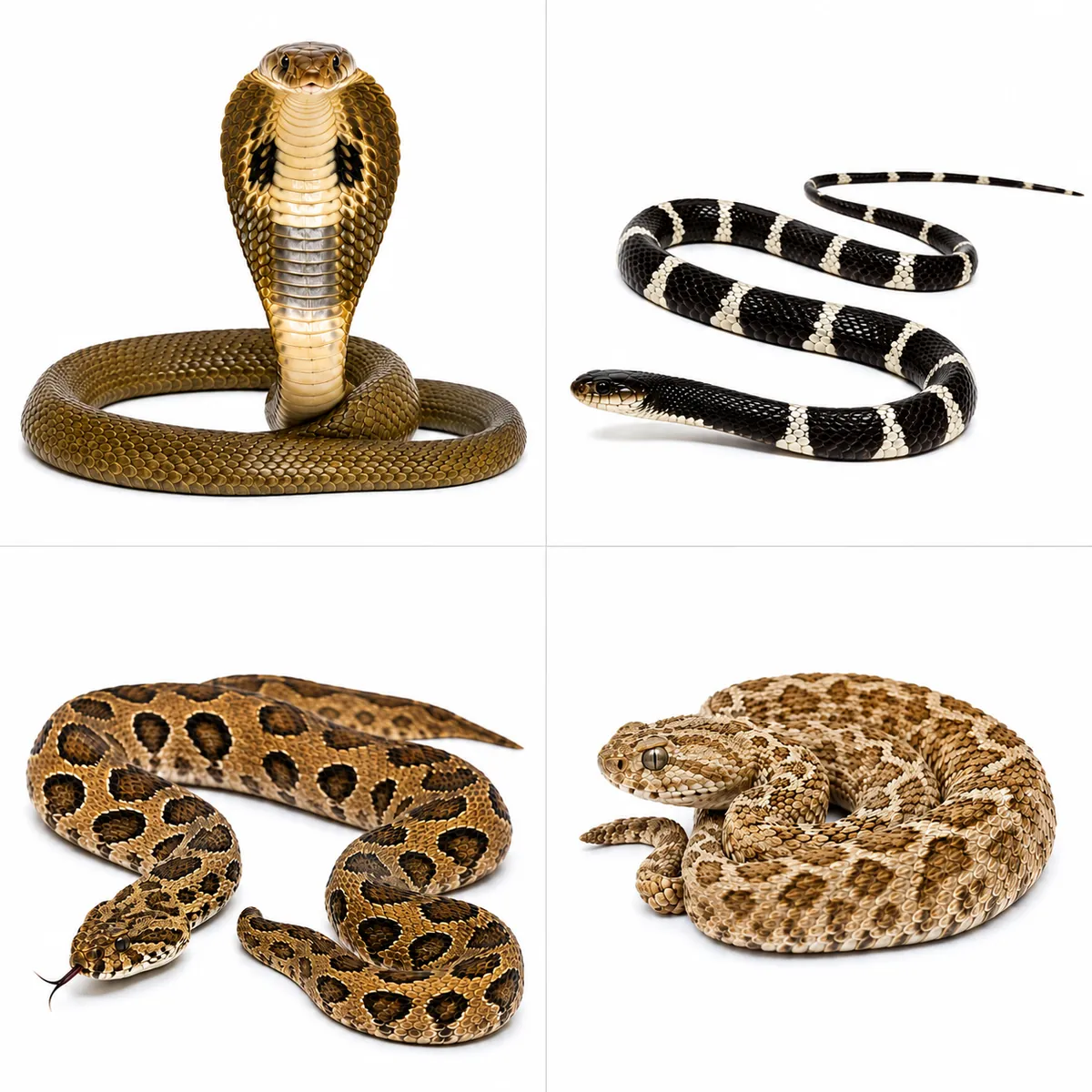 The Big Four venomous snakes of Andhra Pradesh: Indian Cobra, Common Krait, Russell's Viper, and Saw-scaled Viper